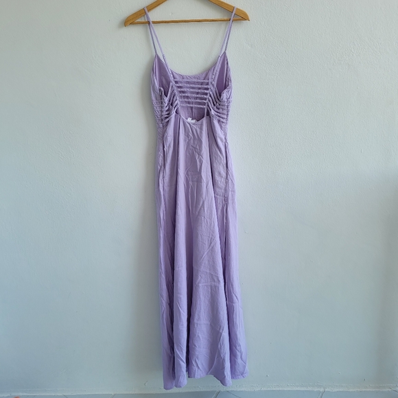 SIMKHAI Prudence Strappy Open Back Linen Elegant Lavender Maxi Dress M - Picture 3 of 6